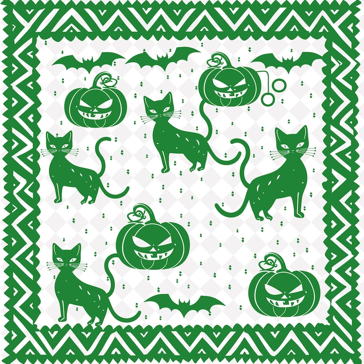PSD a green and white pattern with cats and pumpkins