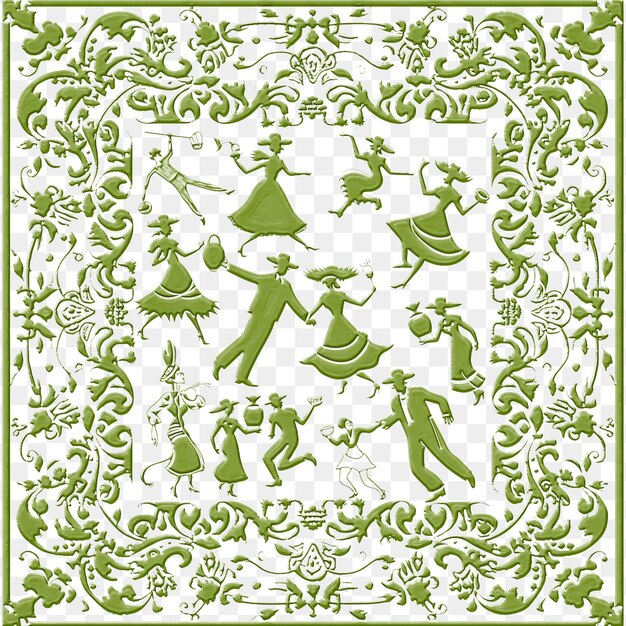 PSD a green and white pattern with a group of people and a little girl on the bottom