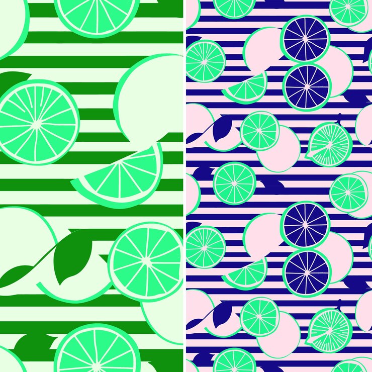 PSD a green and white pattern with lemon slices on a green background