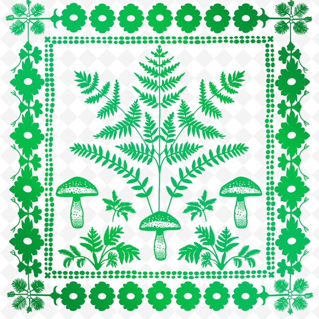 PSD a green and white pattern with a tree and mushrooms