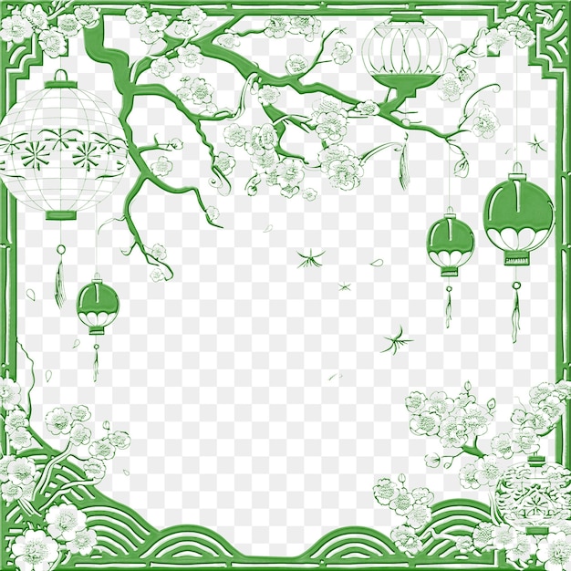 A green and white picture of a green and white background with chinese lanterns