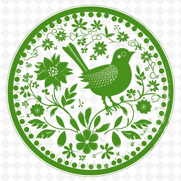 PSD a green and white plate with a bird on it