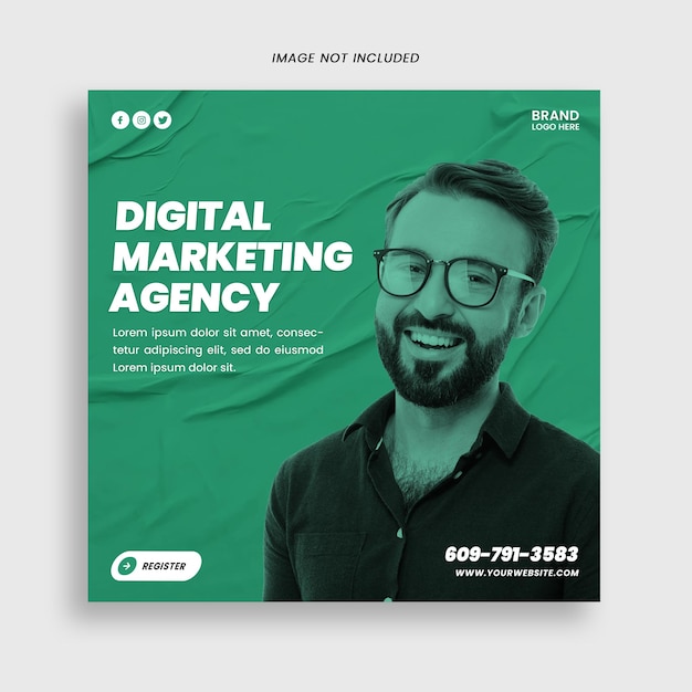 A green and white poster for digital marketing agency.