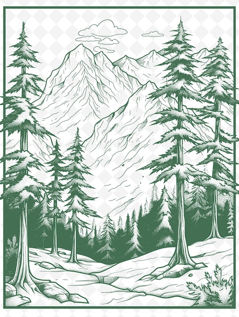 A green and white poster with a mountain in the background