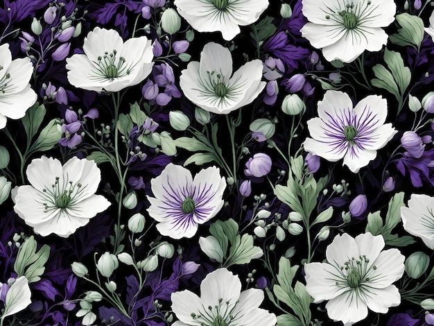 PSD green white and purple wildflower patterns aigenerated