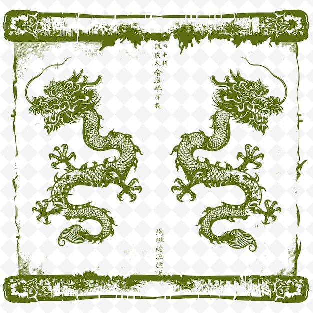 A green and white sign with dragons on it