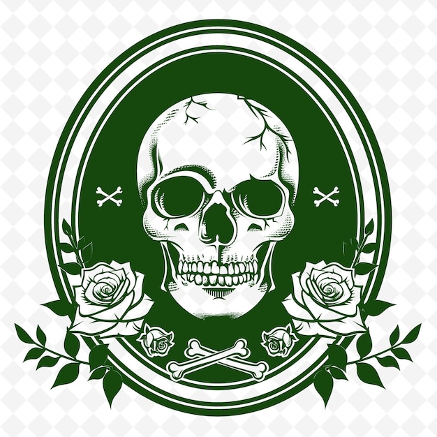 PSD a green and white skull is surrounded by roses