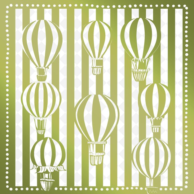 PSD a green and white striped background with a hot air balloon in the middle