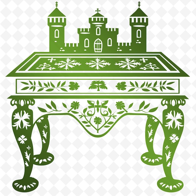 A green and white table with a green design that says quot the name of the palace quot