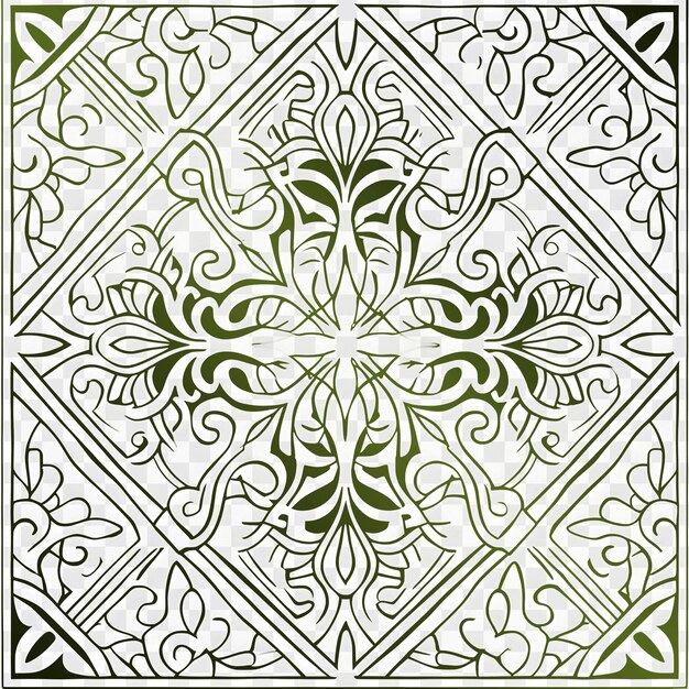 A green and white tile with a pattern of a design in the middle