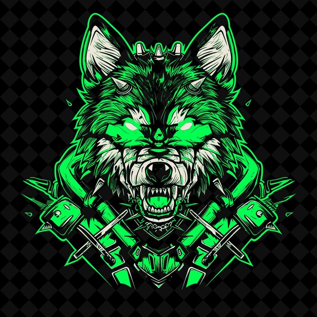 PSD a green wolf with the green eyes of a wolf with arrows on its head