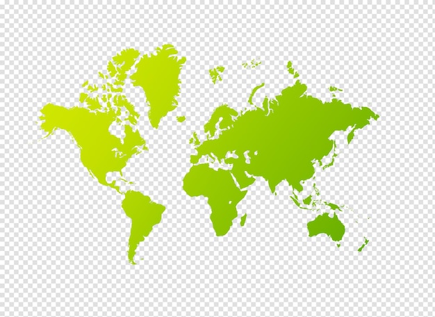 PSD Иллюстрация карты зеленого мира на прозрачном фоне