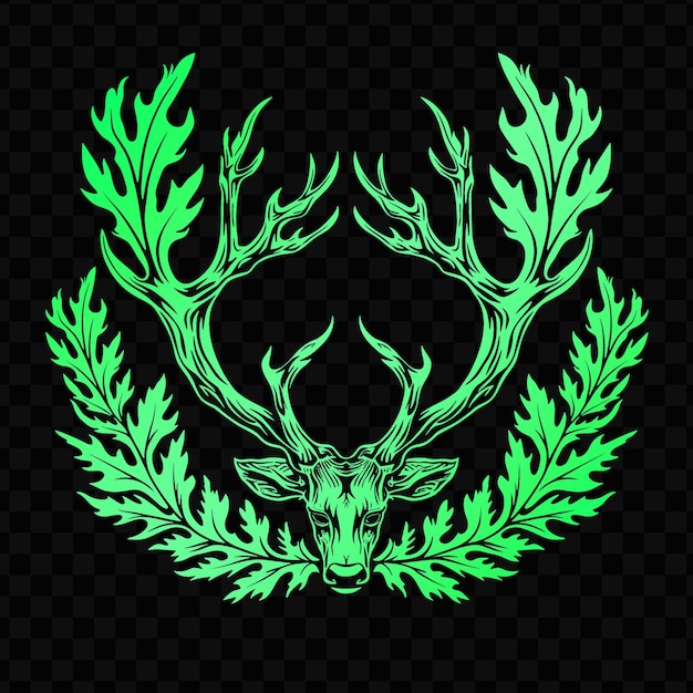PSD green wreath with a deer head on a black background
