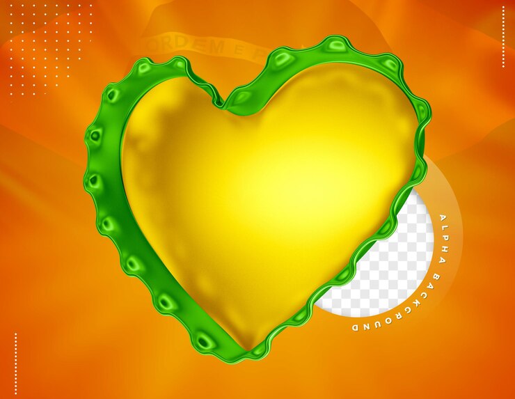 PSD green and yellow 3d heart for composition