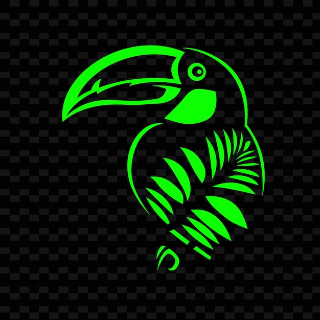 PSD un uccello verde e giallo con un becco verde su uno sfondo nero