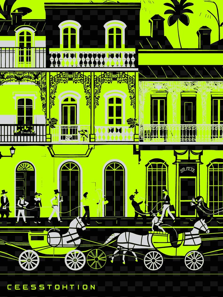 PSD a green and yellow building with a horse drawn carriage