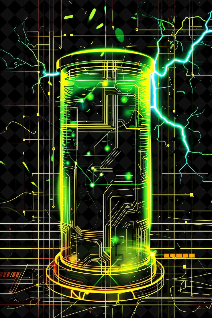 PSD a green and yellow circuit board with a green and yellow power line