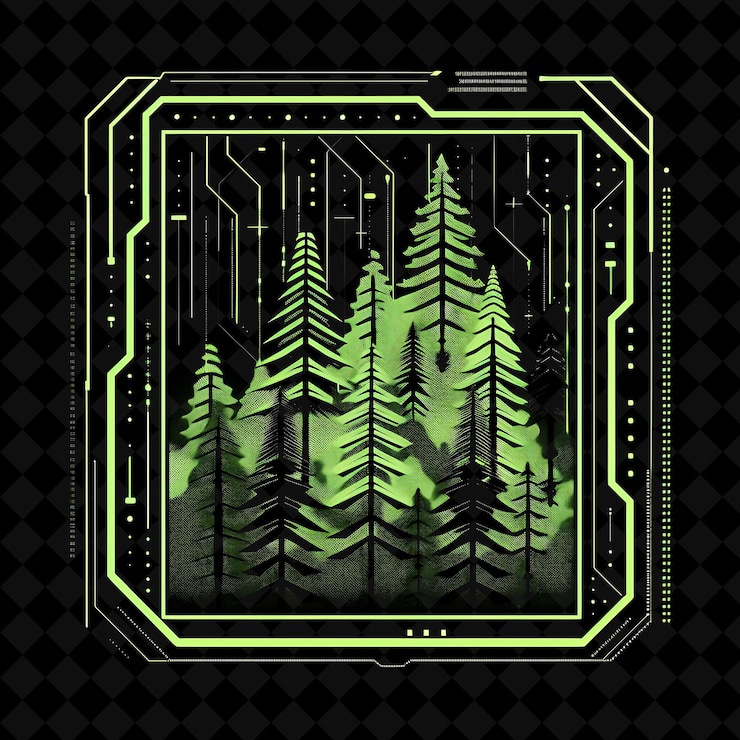 PSD a green and yellow image of trees and a black background with a green and yellow sign that says quot