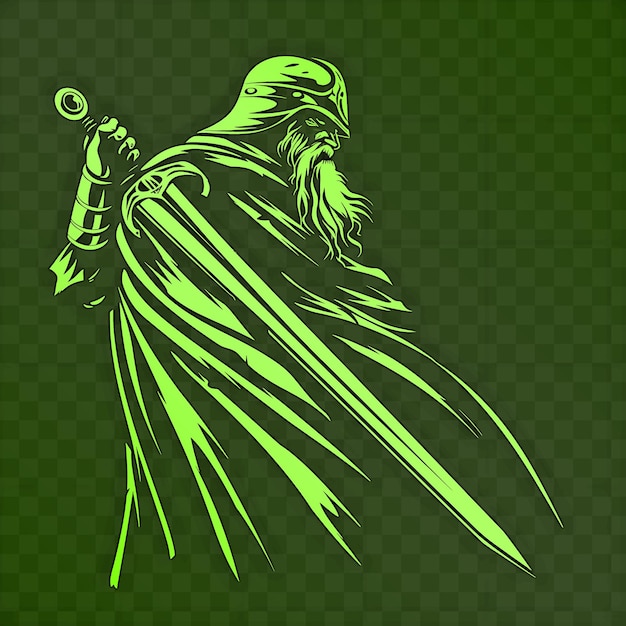 PSD a green and yellow image of a warrior with a sword and shield