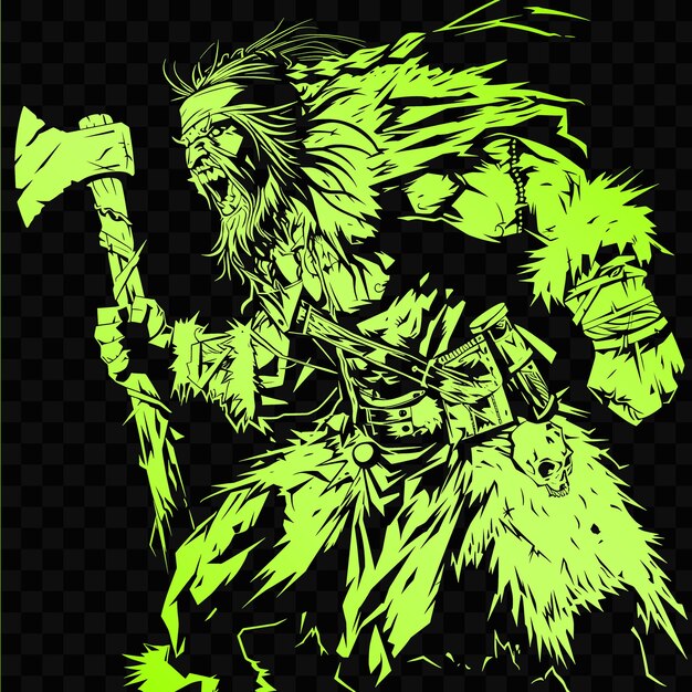 PSD a green and yellow image of a warrior with a sword