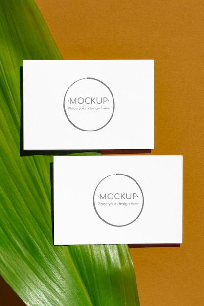 PSD green and yellow leaf cards mockup