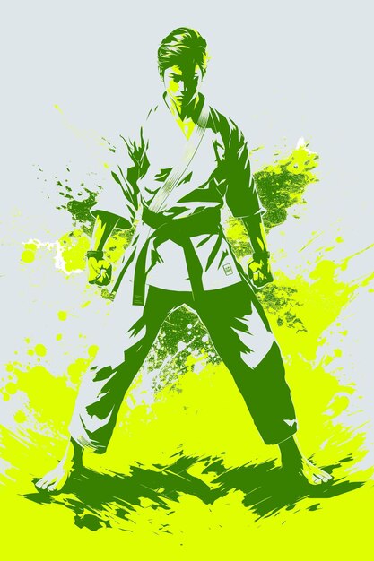 PSD a green and yellow poster with a man in a kimono