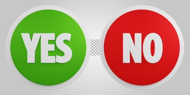 PSD green yes red no button isolated on transparent background 3d render