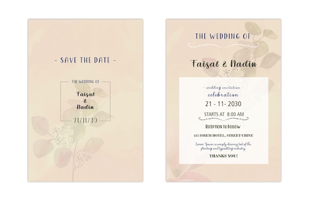 Greenery succulent and branches wedding invitation card save the date psd