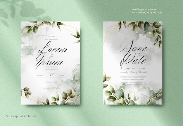 Greenery watercolor floral wedding invitation template card design