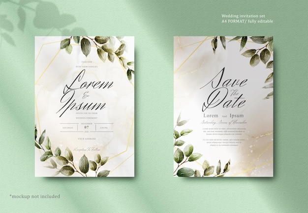 Greenery watercolor floral wedding invitation template card design