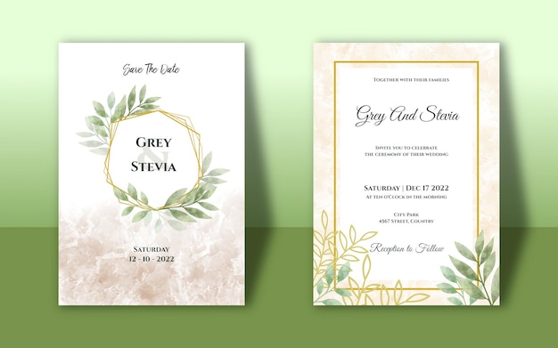 Greenery watercolor wedding invitation template