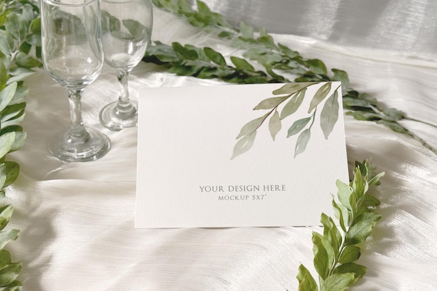 PSD greenery wedding card mockup