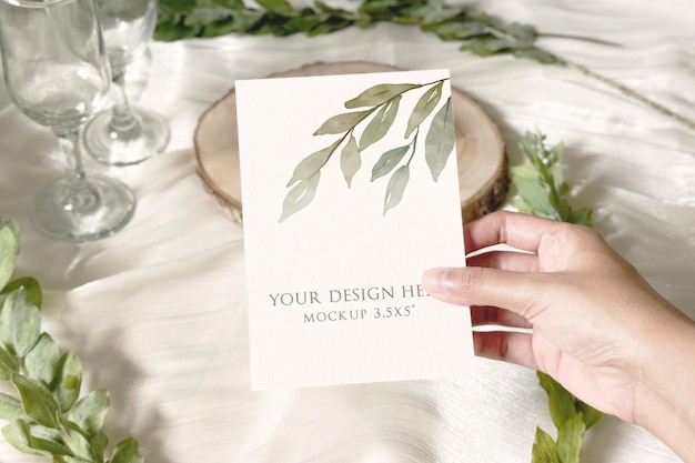 PSD greenery wedding card mockup