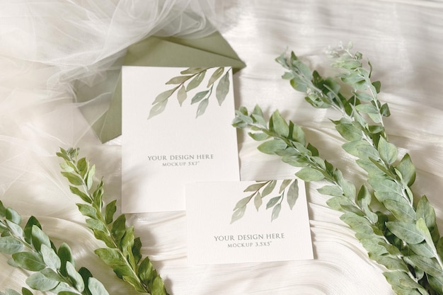 PSD greenery wedding card mockup