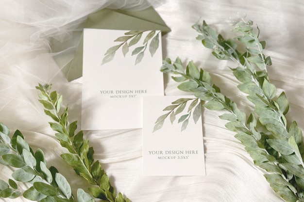 PSD greenery wedding card mockup