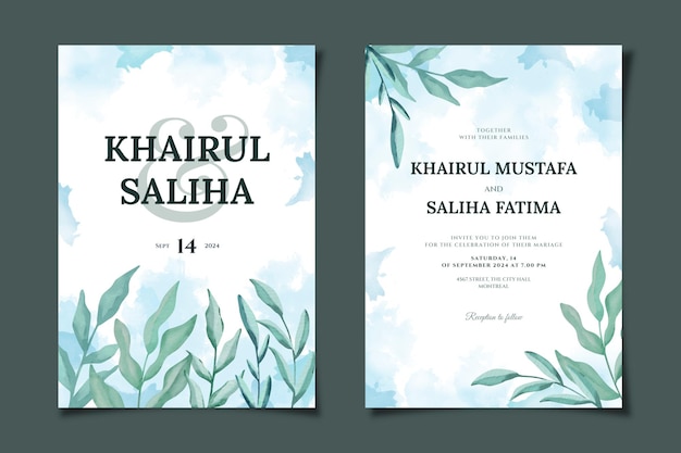 PSD greenery wedding invitation card template