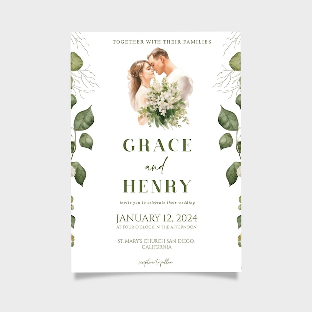 PSD greenery wedding invitation template download printable editable invitation digital invitation