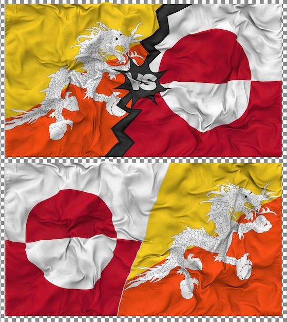 Greenland vs Bhutan Half Combined Flag Cloth Bump Texture 3D Rendering