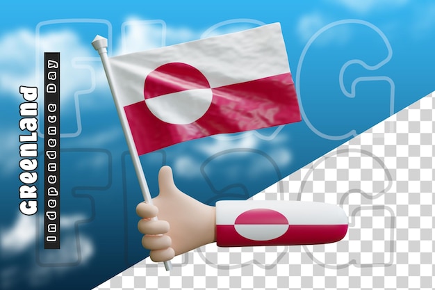 PSD greenland waving flag on holding hand or greenland flag on holding hand