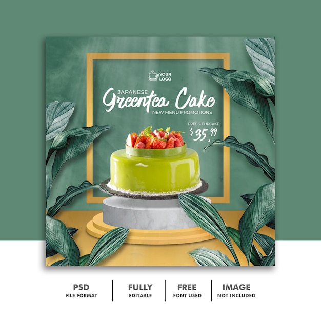 Greentea cake menu tropical social media instagram post banner template