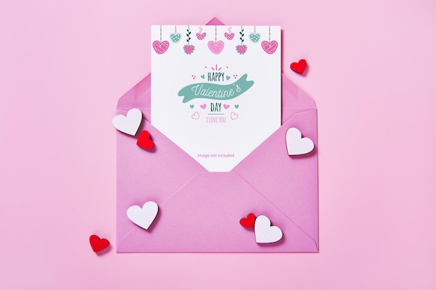 Greeting card mockup for Valentine's Day or Mother's Day on a pink background