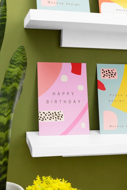 Greeting card on shelves mockup