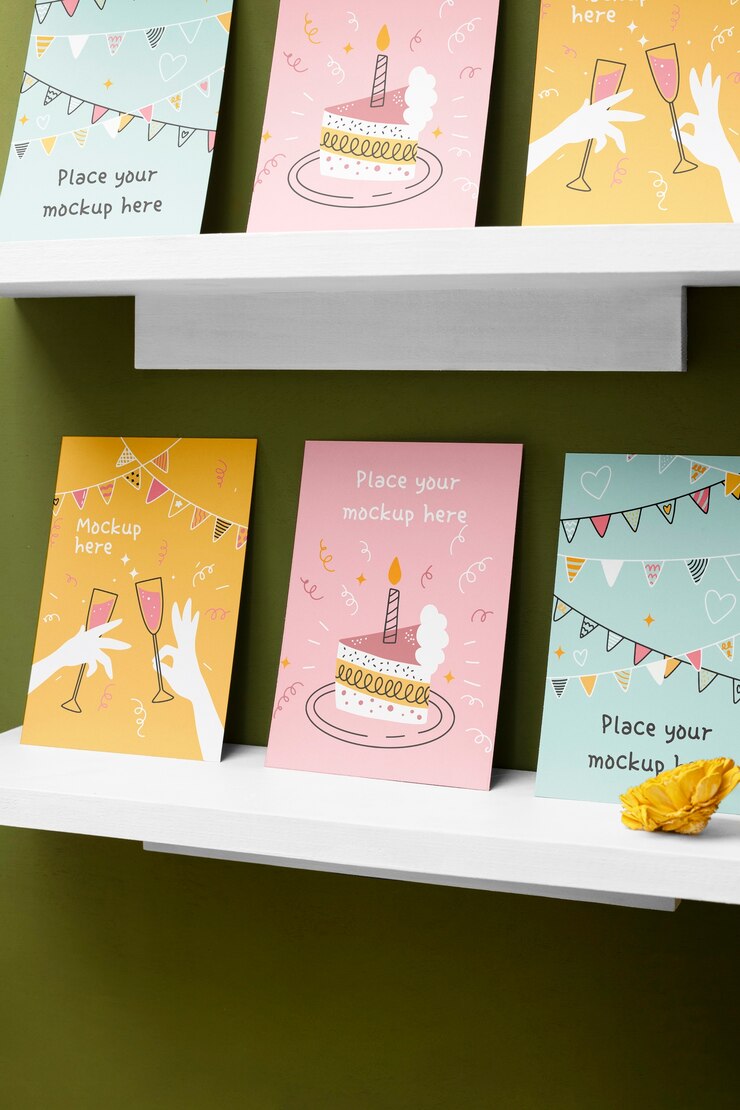 PSD greeting card on shelves mockup