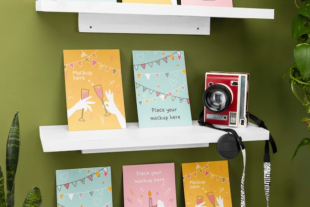 Greeting card on shelves mockup