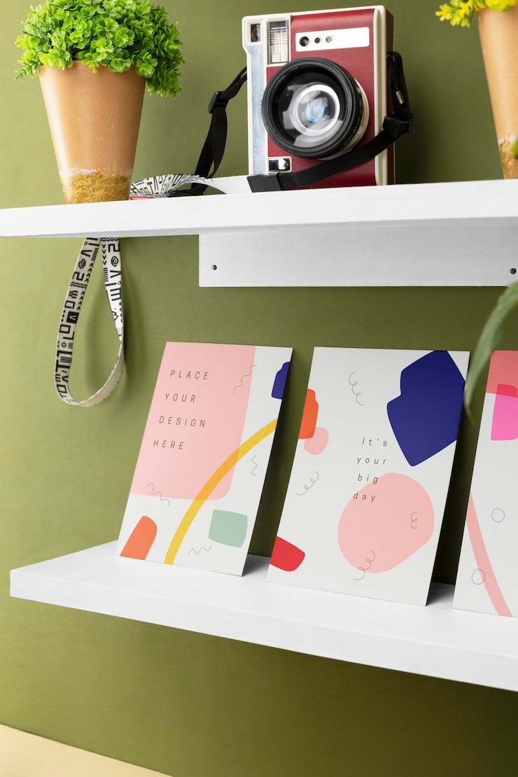 PSD greeting card on shelves mockup