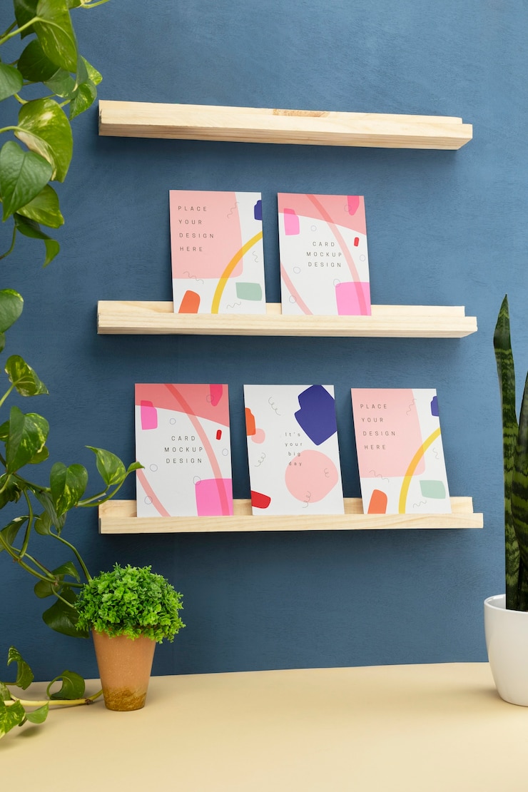 PSD greeting card on shelves mockup