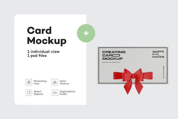 PSD greeting card with bow mockup