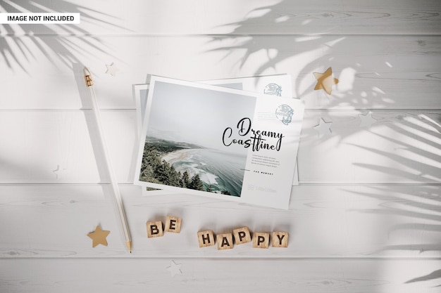 PSD greeting cards with soft leaves shadows mockup