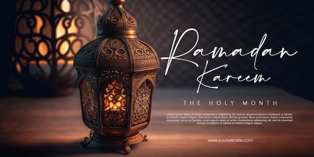 Приветствие рамадана карима на фоне фонаря, генеративный ай