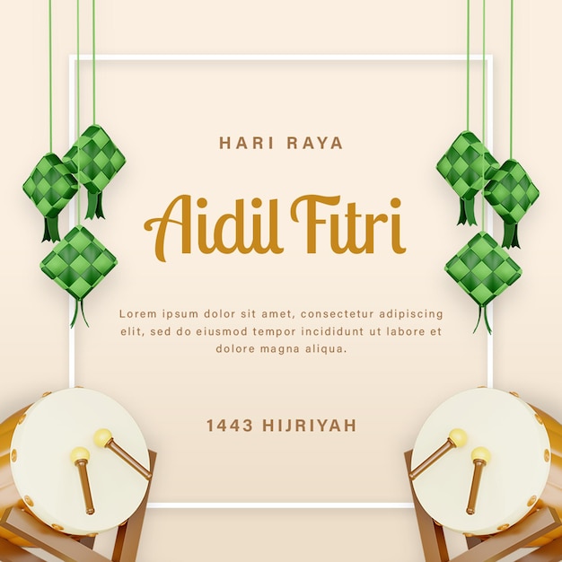 PSD greetings of 3d aidil fitri banner template design concept